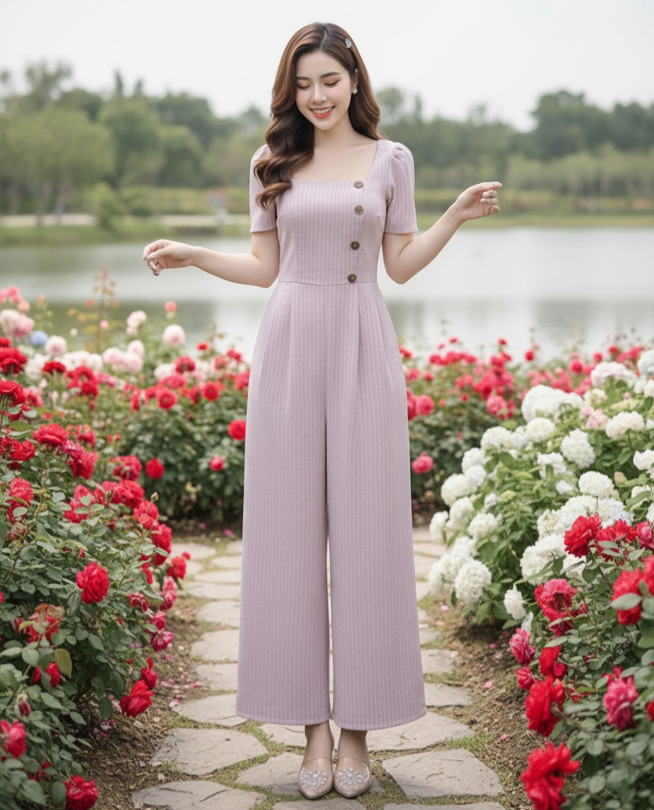 Jumpsuit lửng ống rộng cổ U phối nút ngực_thumbnail_3