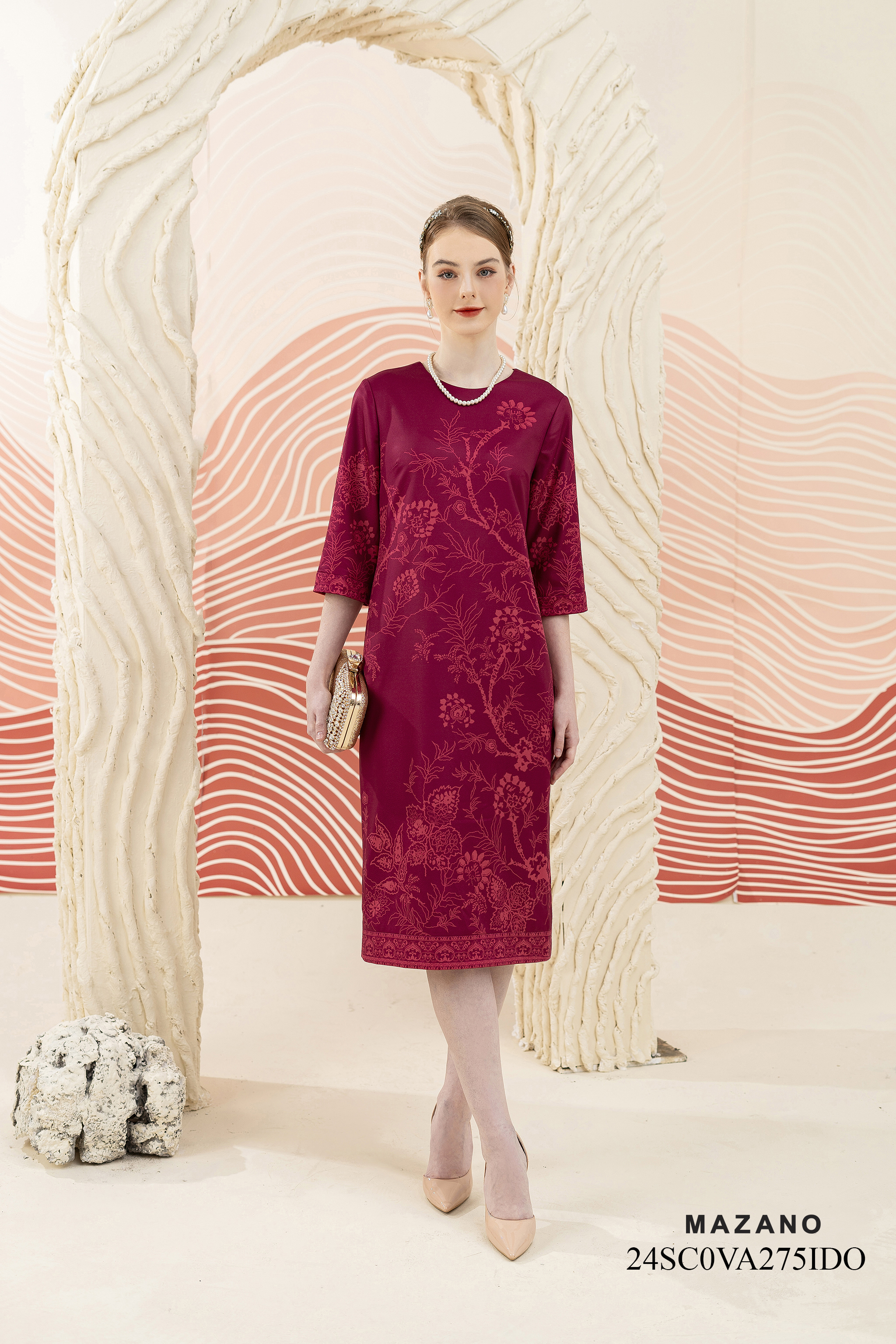 Váy Đầm suông Vải thô Hoạ tiết cách điệu Cổ tròn Tay lỡ Dài đến bắp chân