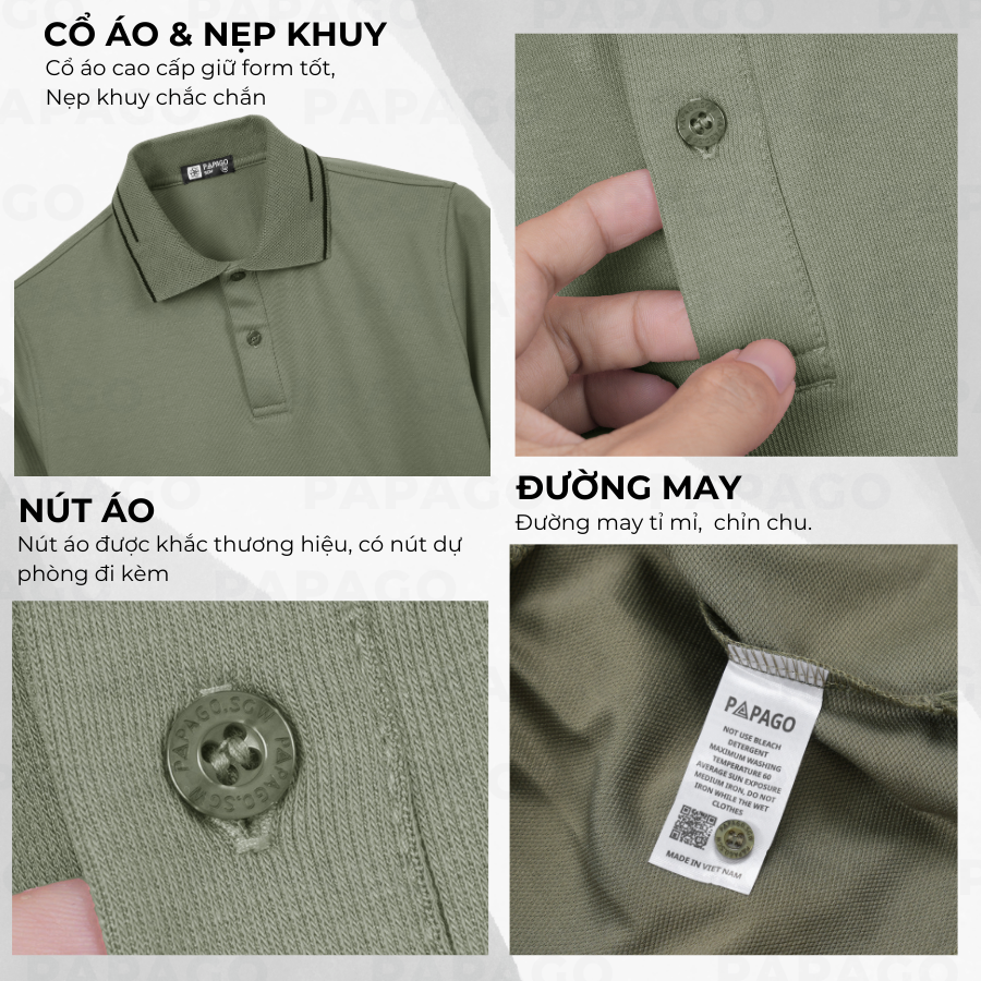 Áo polo PAPAGO cao cấp nam Trung niên vải cotton kim cương form rộng P25PLCT002_thumbnail_3