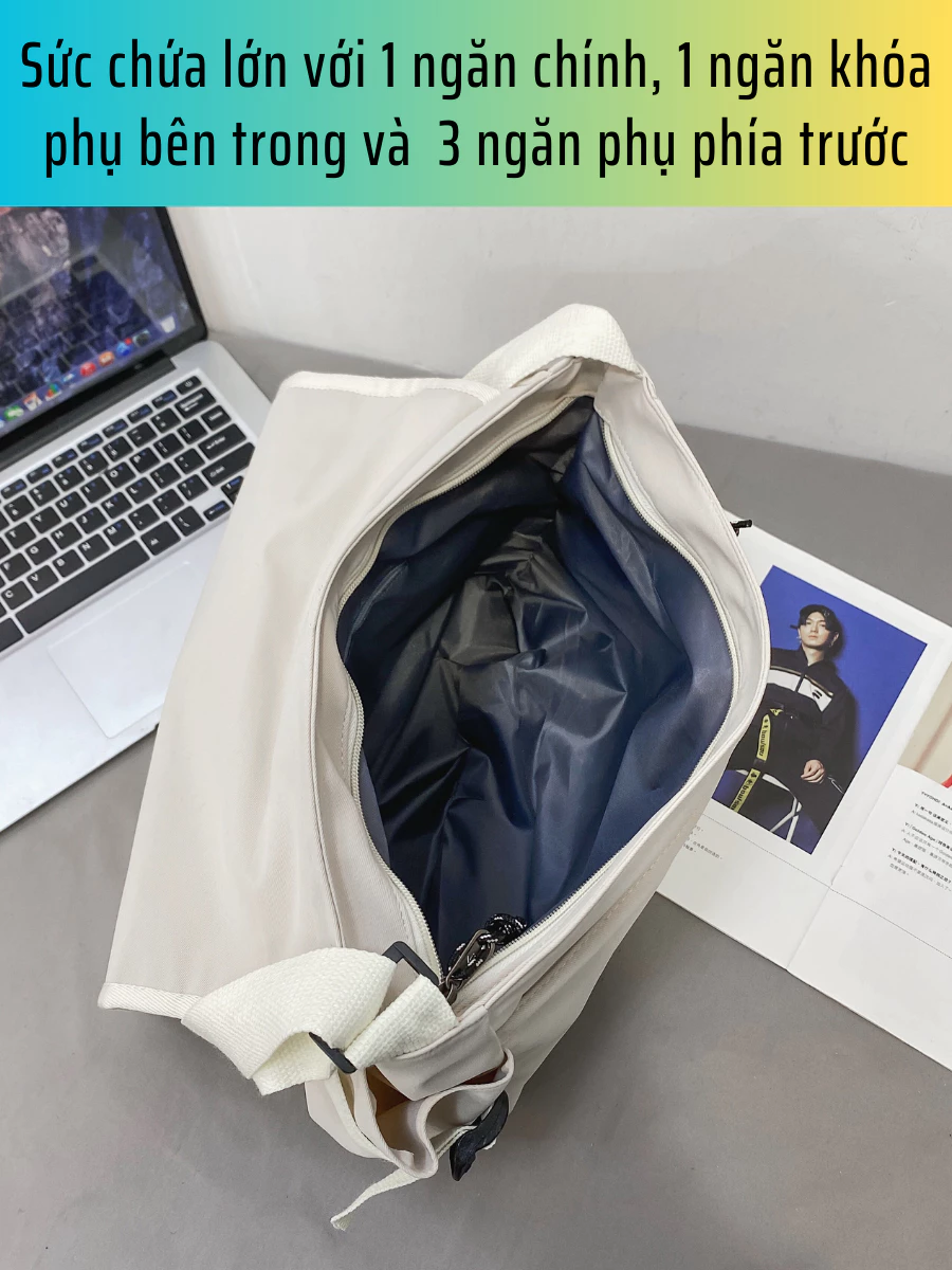Túi đeo chéo nam nữ vải canvas chống nước nhiều ngăn có khóa kéo thời trang Hàn Quốc_thumbnail_3