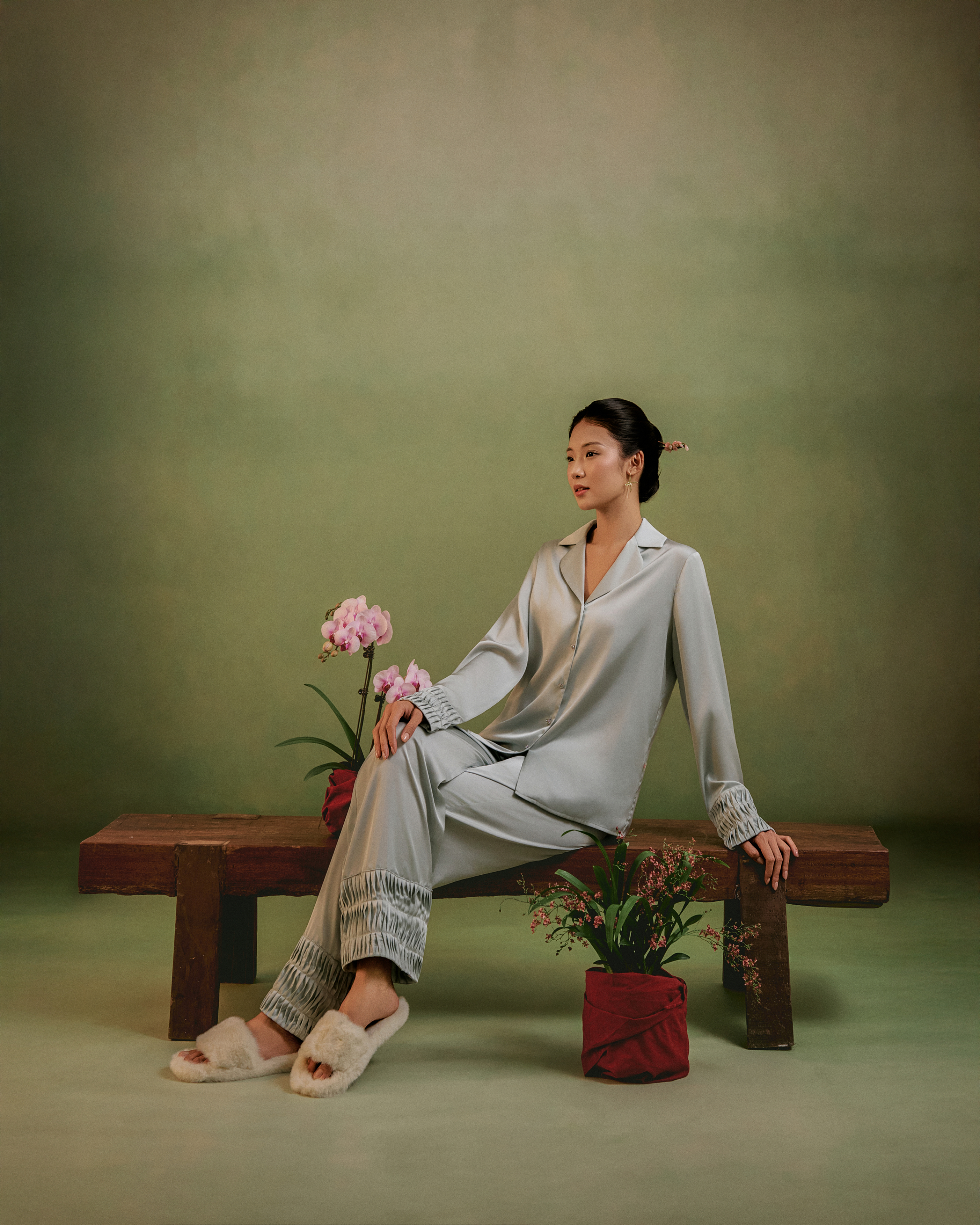 Bộ Lụa Áo Dài Tay, Quần Dài BN671_thumbnail_2