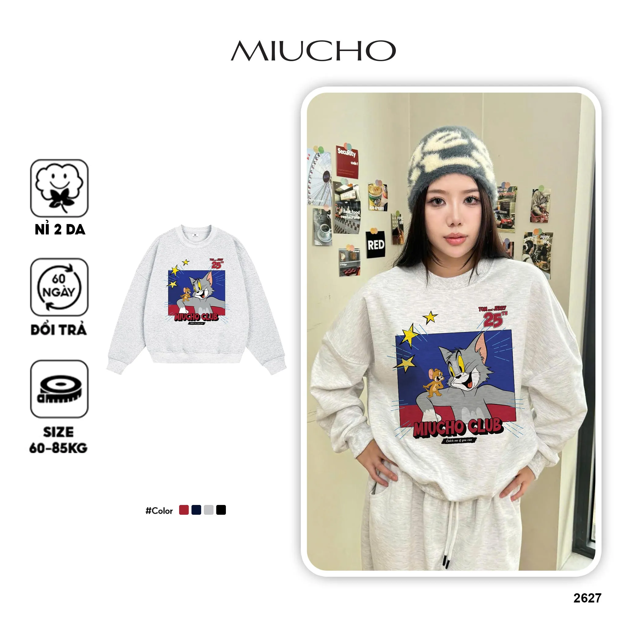 Áo Sweater boxy hình Tom & Jerry 2627 Miucho vải nỉ 2 da dày dặn thoáng mát tay dài cổ tròn in mix_thumbnail_1
