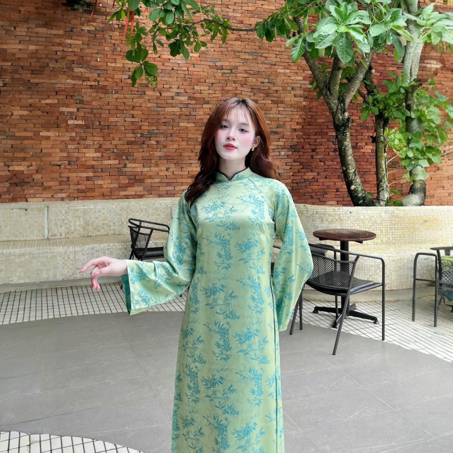 Áo Dài Cách Tân Nữ Dáng Suông Tay Dài Giả Cổ Phục Tơ Hoa MM05_thumbnail_3