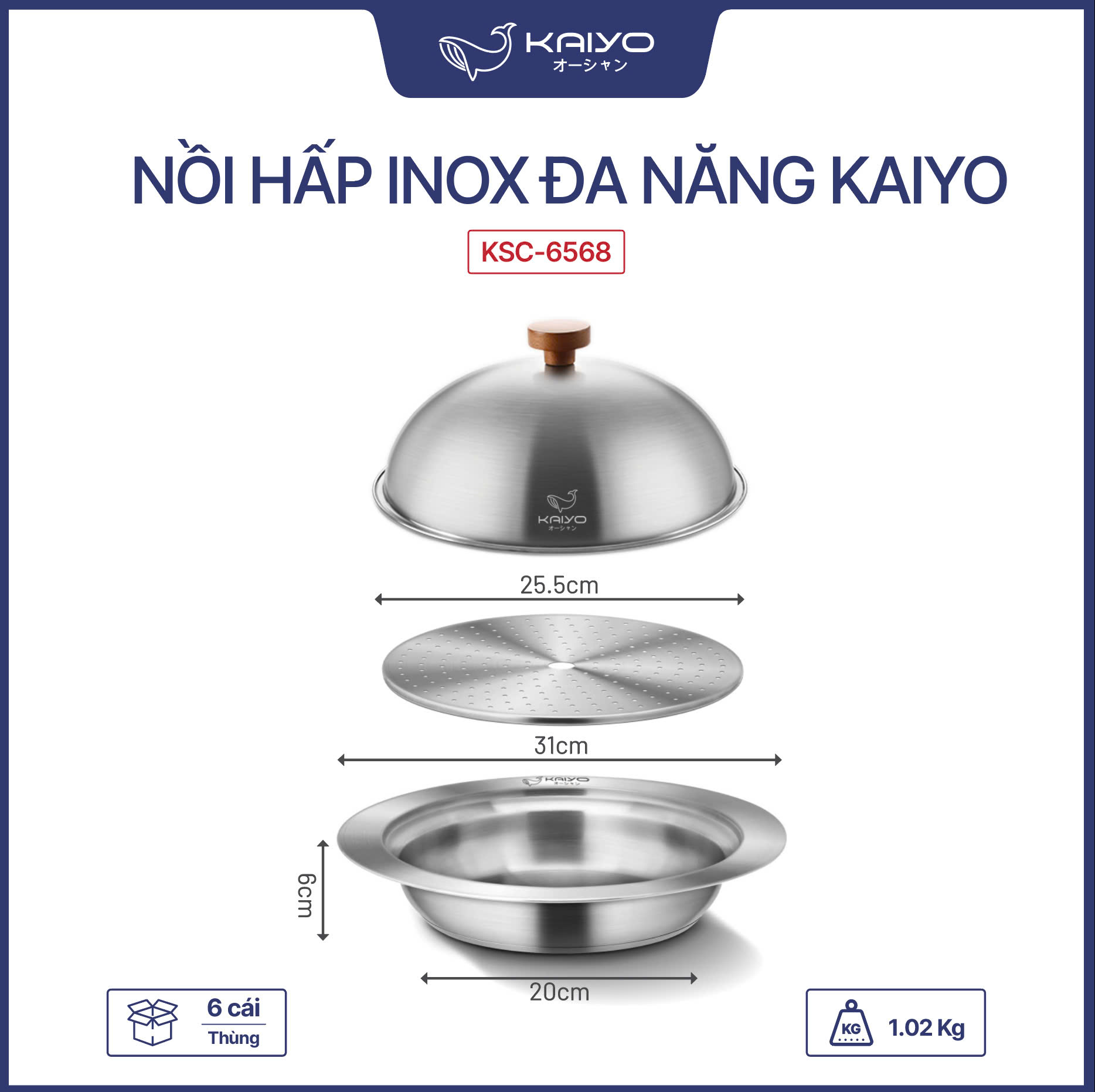 Nồi Lẩu/Hấp Đa Năng 3 Chi Tiết Kaiyo
