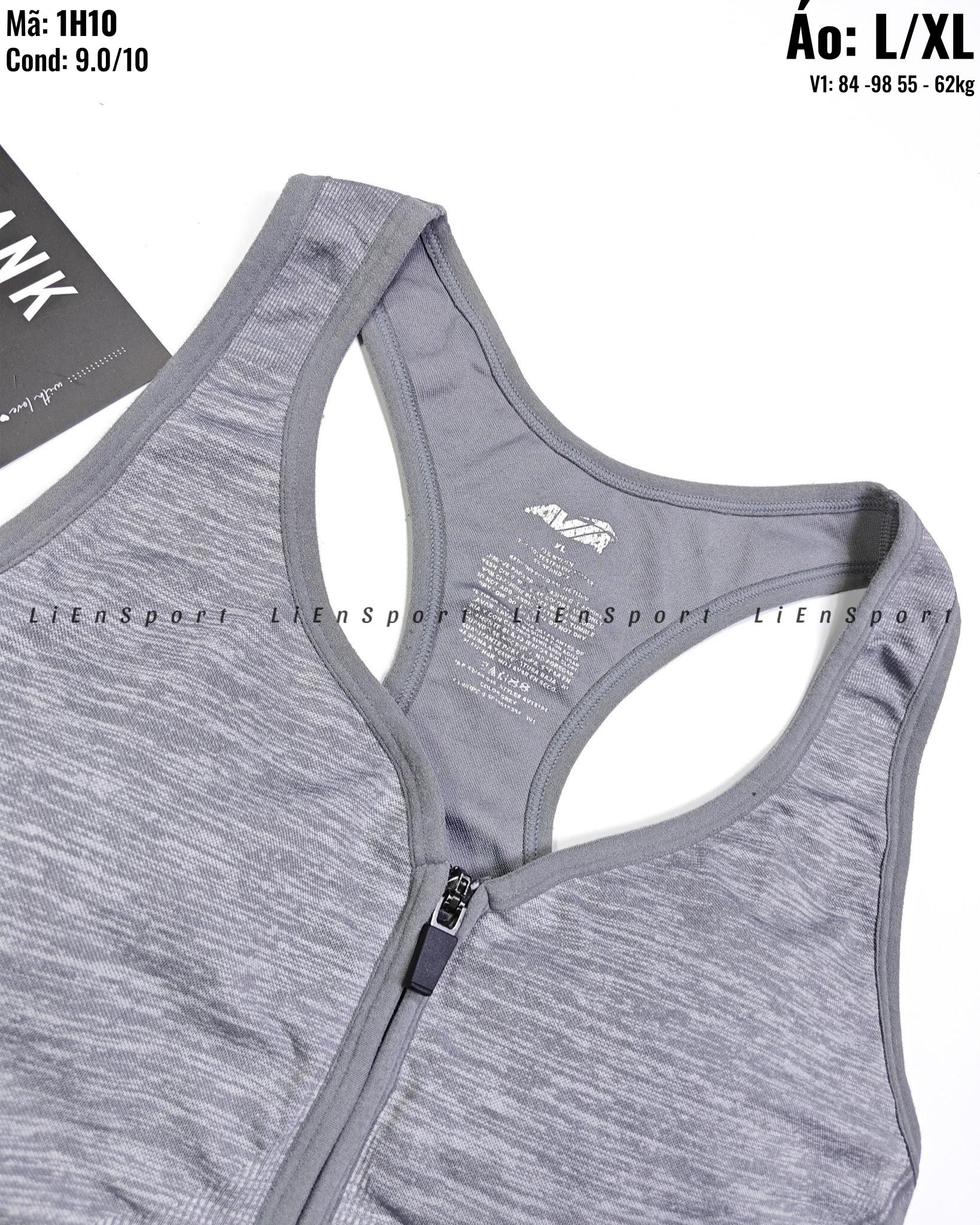 Avia Áo bra thể thao Nữ Size L XL Xám Auth 2nd Lưng chữ V khỏe khoắn Khóa zip trước Co giãn thấm hút tốt Phù hợp tập gym yoga chạy bộ Mã:1H10