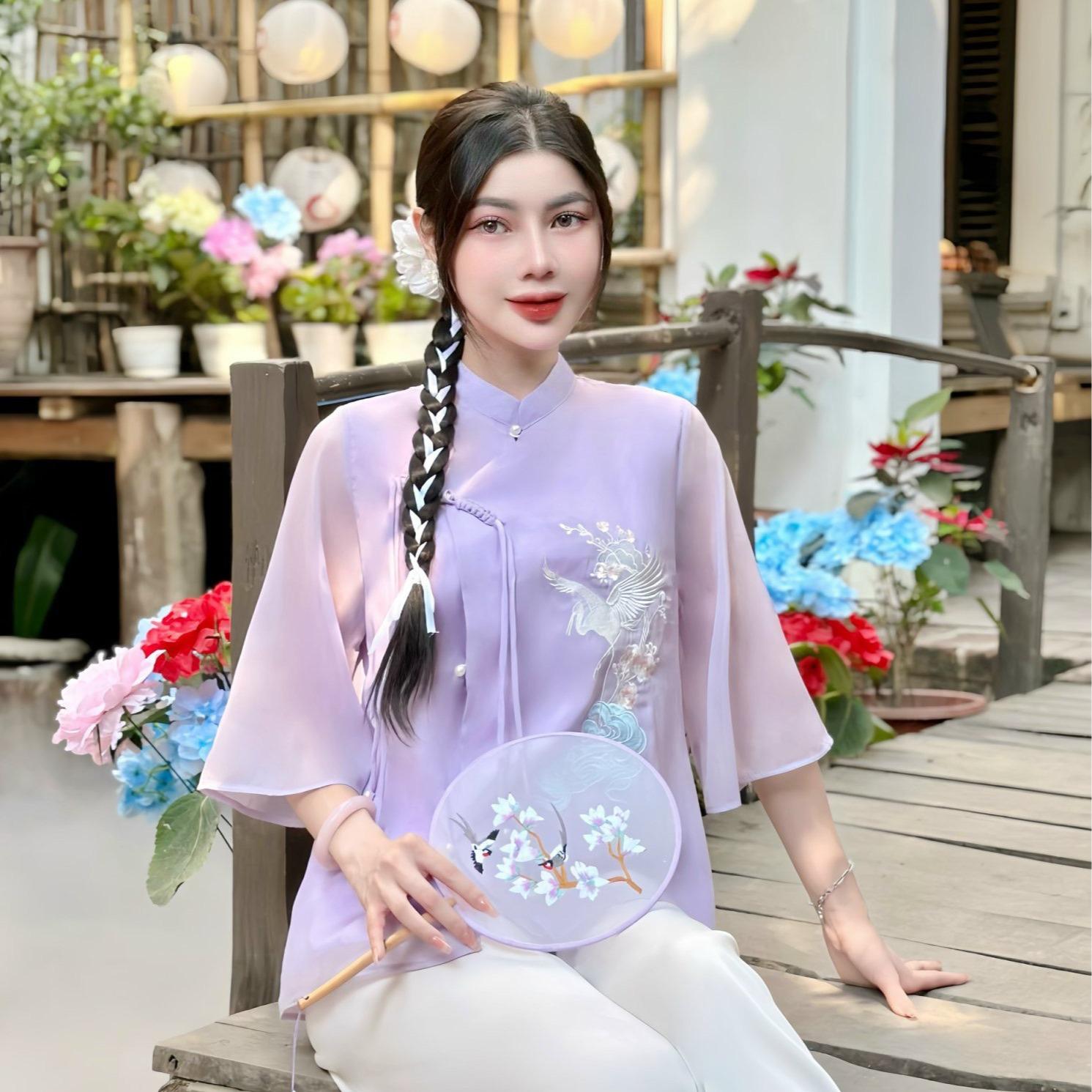 PP23 Pháp phục Voan tơ lễ chùa thêu chim hạc Tinh Nhi_thumbnail_9