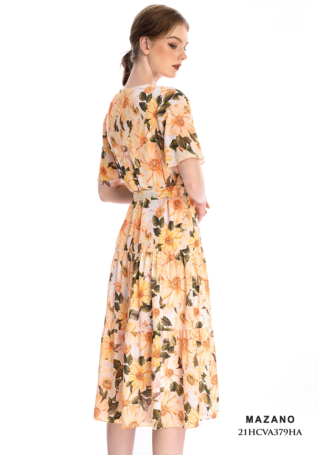 Đầm vàng xếp ly thắt đai họa tiết hoa_thumbnail_2