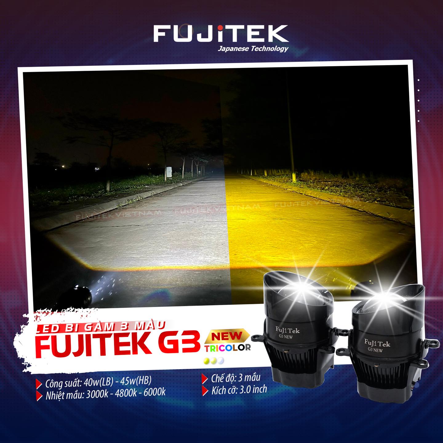 Fujitek G3 New Đèn bi gầm Led 3 màu