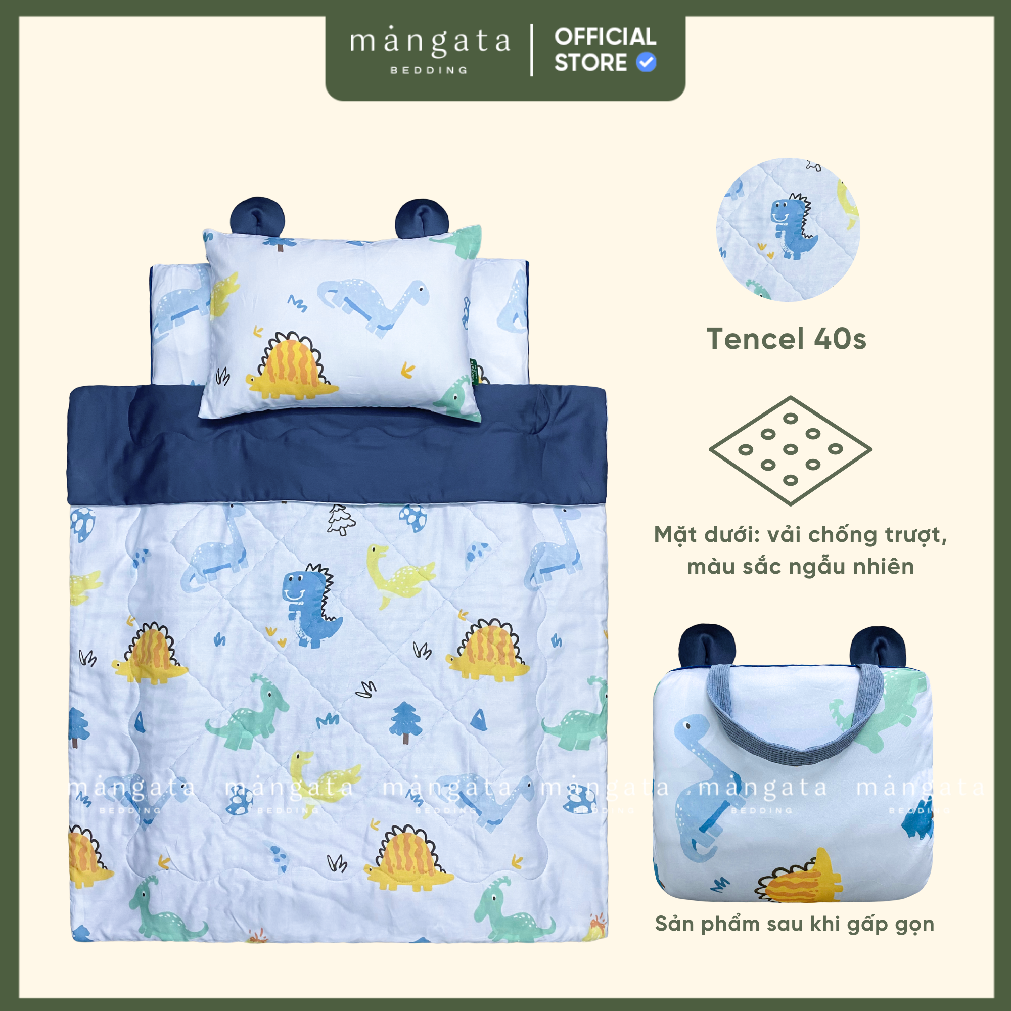 Mẫu Khủng long xanh - Bộ chăn gối gấp gọn đi học_thumbnail_1