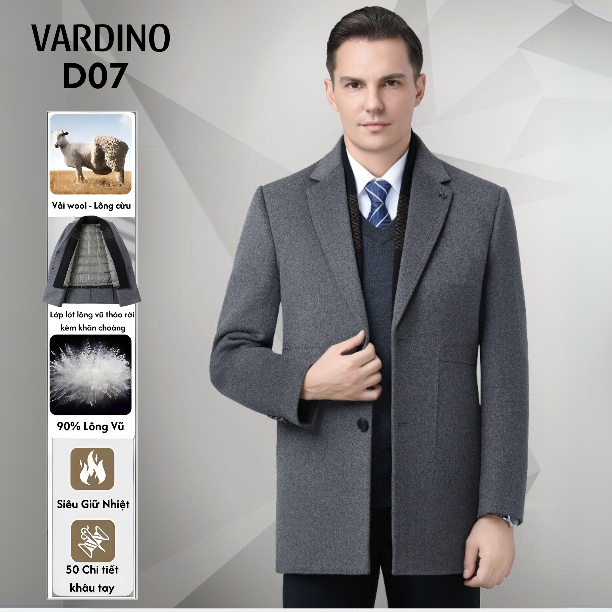 Áo khoác Mangto lót lông vũ, lông cừu D07