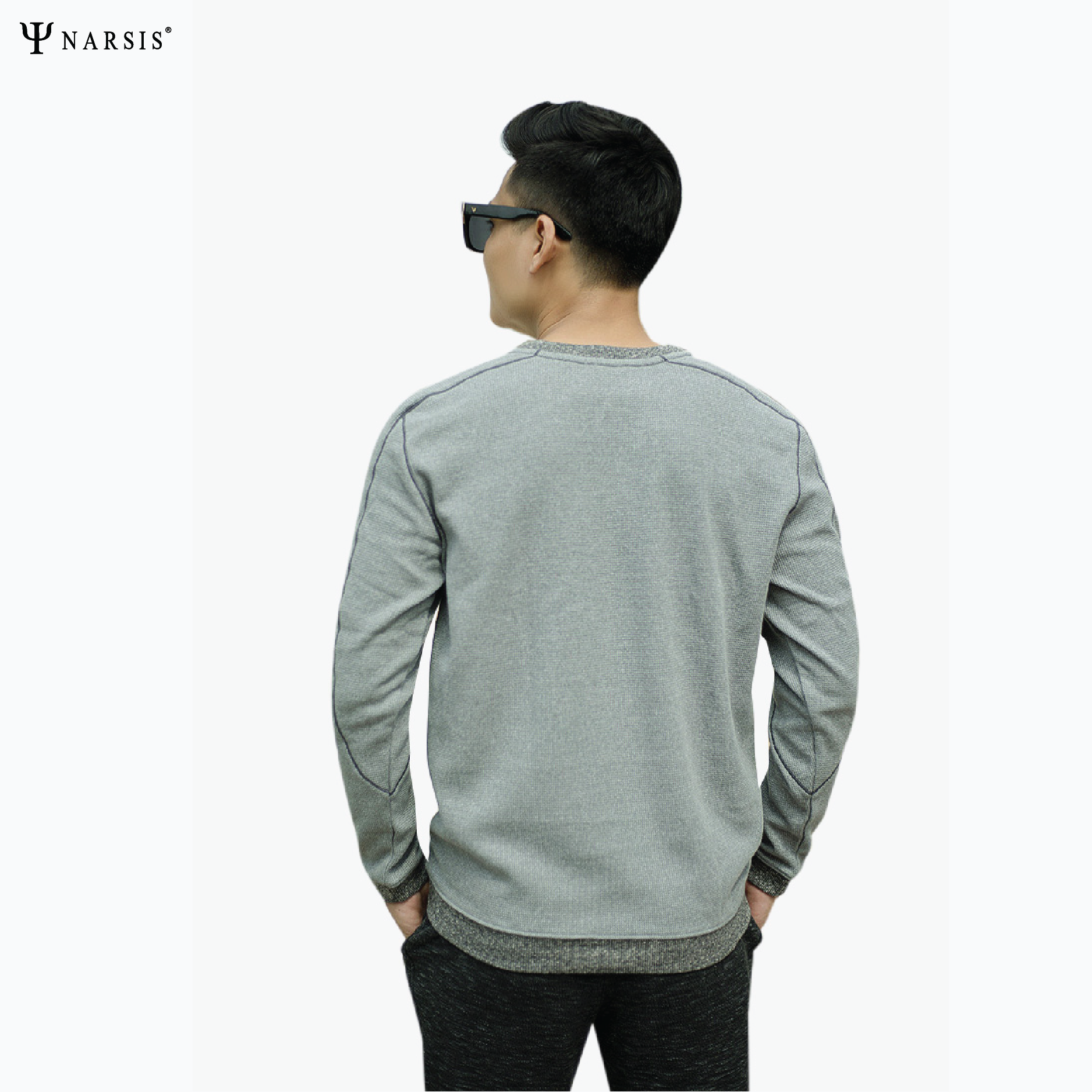 ÁO NAM NARSIS  MÀU GHI D7064 NARSIS VẢI LEN COTTON ẤM ÁP, THOÁNG MÁT, GIỮ ẤM TỐT, MỀM MẠI_thumbnail_0