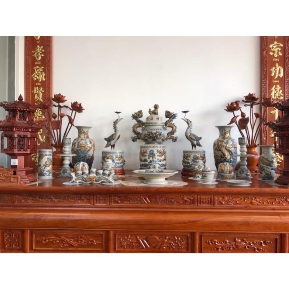 HG043 Đồ Thờ Cúng Bộ 22 món ban thờ 1M53 men rạn nổi nghệ nhân Bát Tràng chế tác TẶNG Thất Bảo, Tro Nếp_thumbnail_7