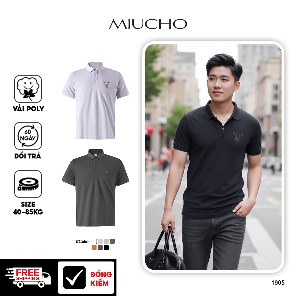 Áo polo nam form vừa 1905 Miucho Iconic vải cá sấu đứng form thoáng mát in artwork_thumbnail_1