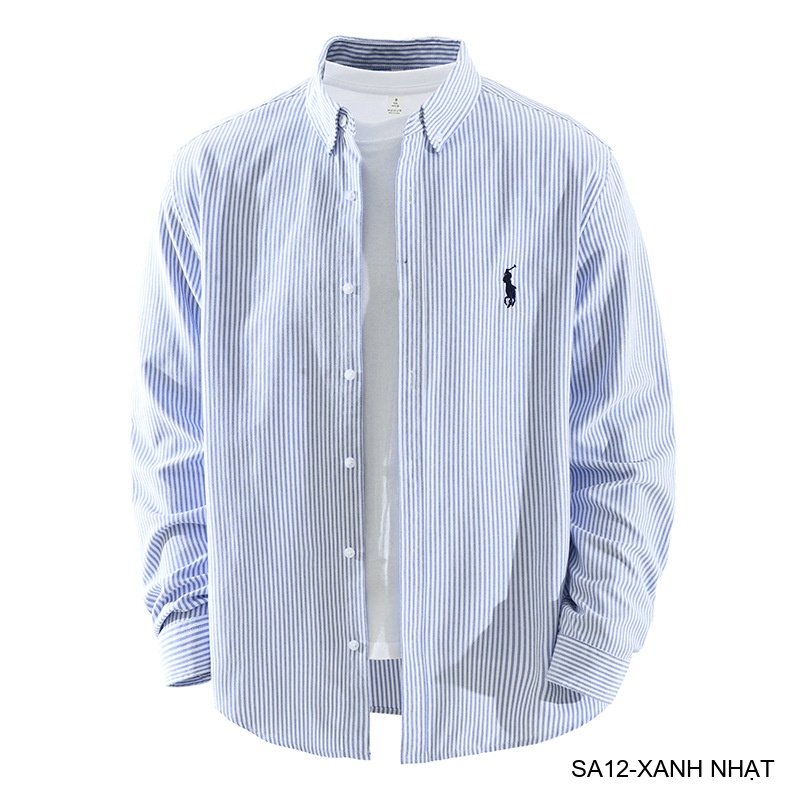SA12 - Áo sơ mi nam dài tay sọc ngang phong cách Nhật Bản, chất cotton mềm mại, dáng rộng thoải mái