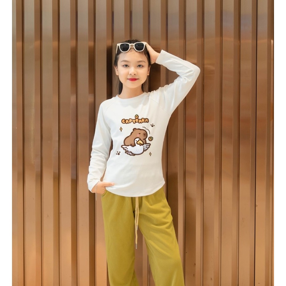 Áo dài tay bé gái cổ tròn in hình Capypara  - Áo thu đông bé gái Loza Kids ON2807