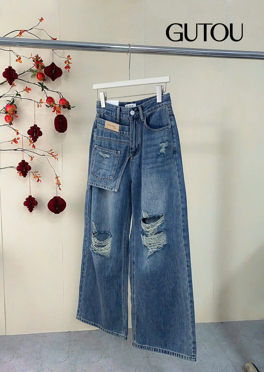 [ GUTOU ] Quần Jean Suông Rách Gối Rebel Denim_thumbnail_3