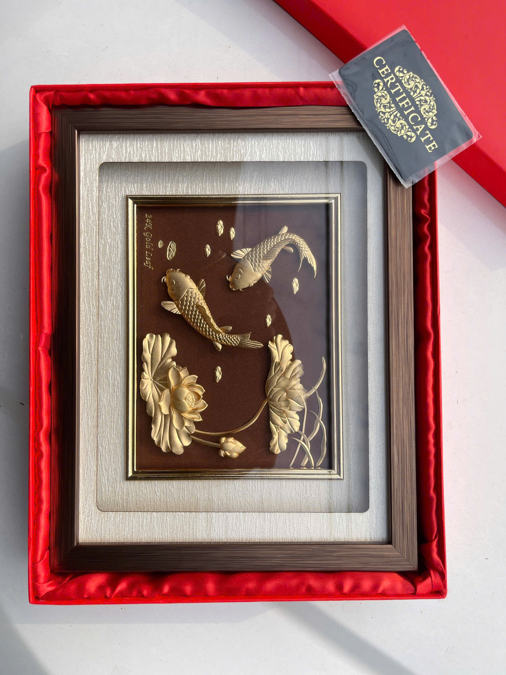 Tranh cá chép hoa sen dát vàng 24k KT 32CM X 25CM _thumbnail_0