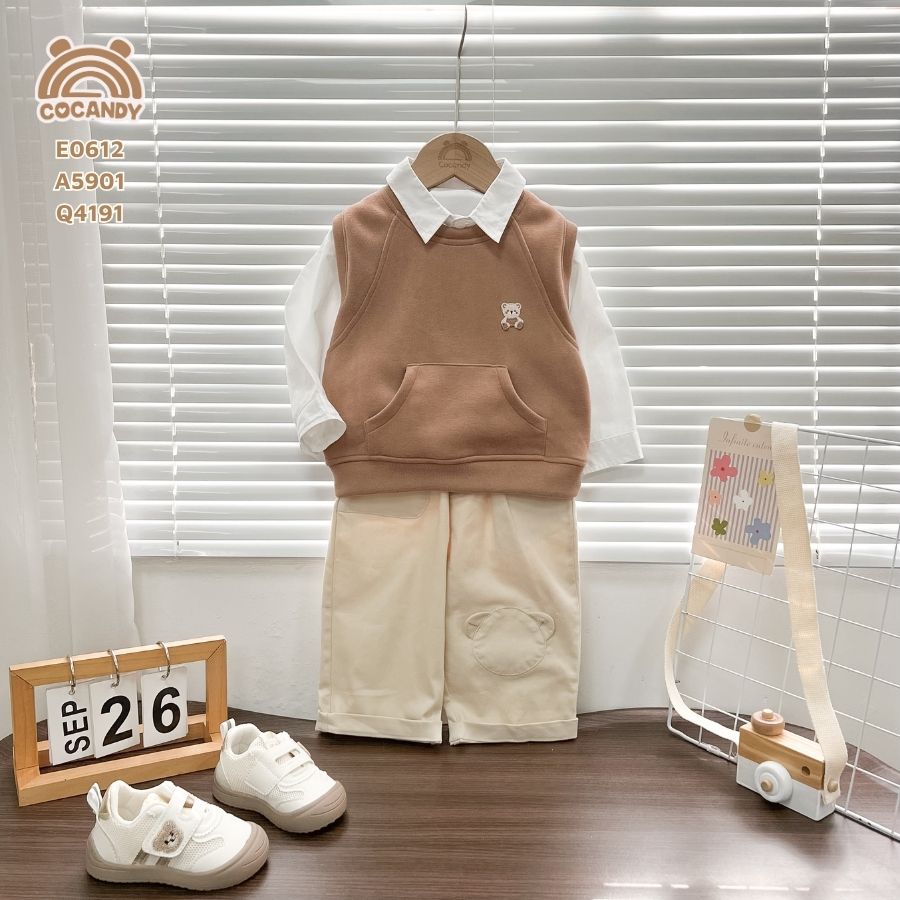 Áo gile nỉ NÂU túi bụng trơn_thumbnail_5