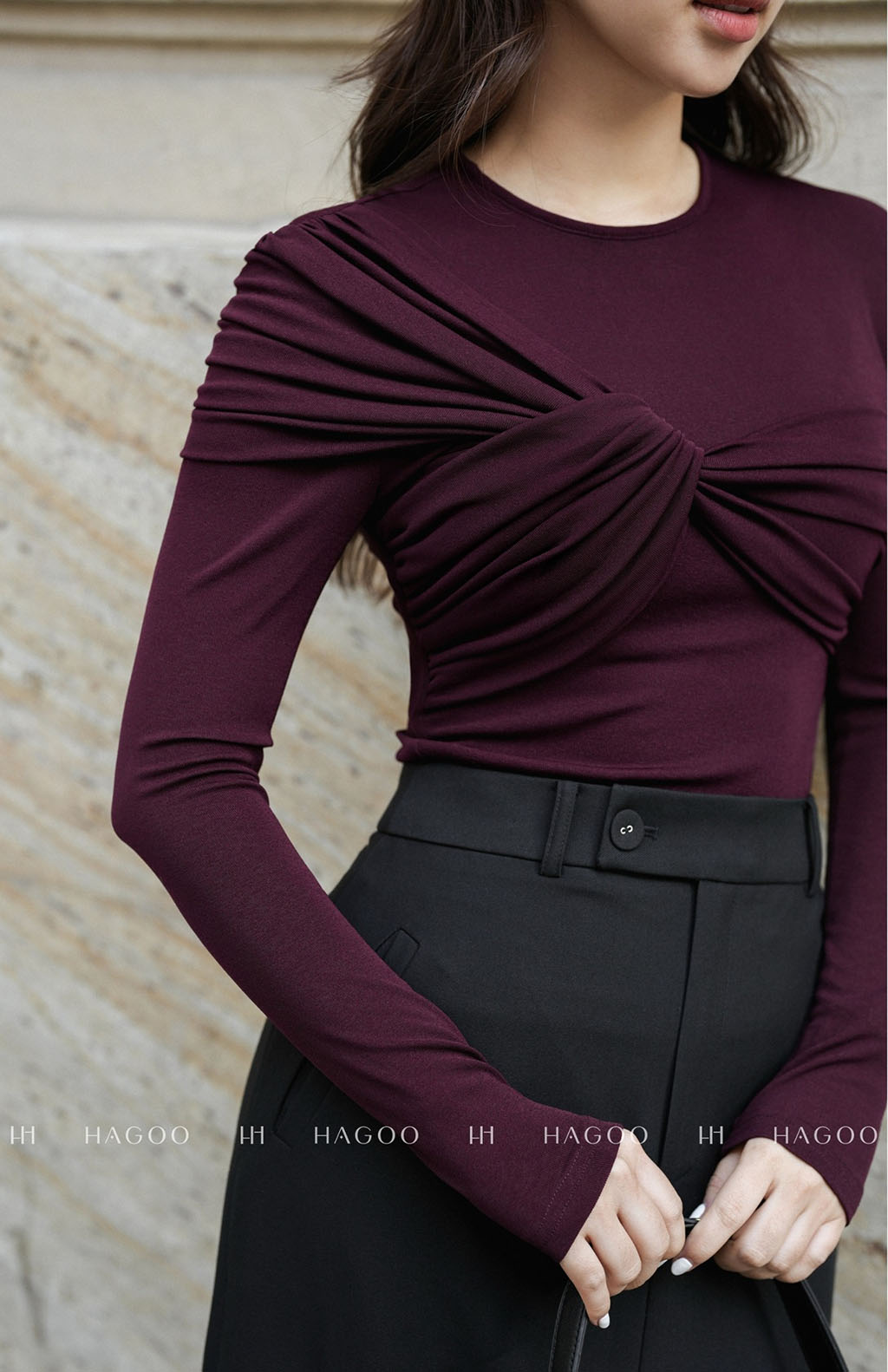 Áo thun xếp nếp nhún HAGOO