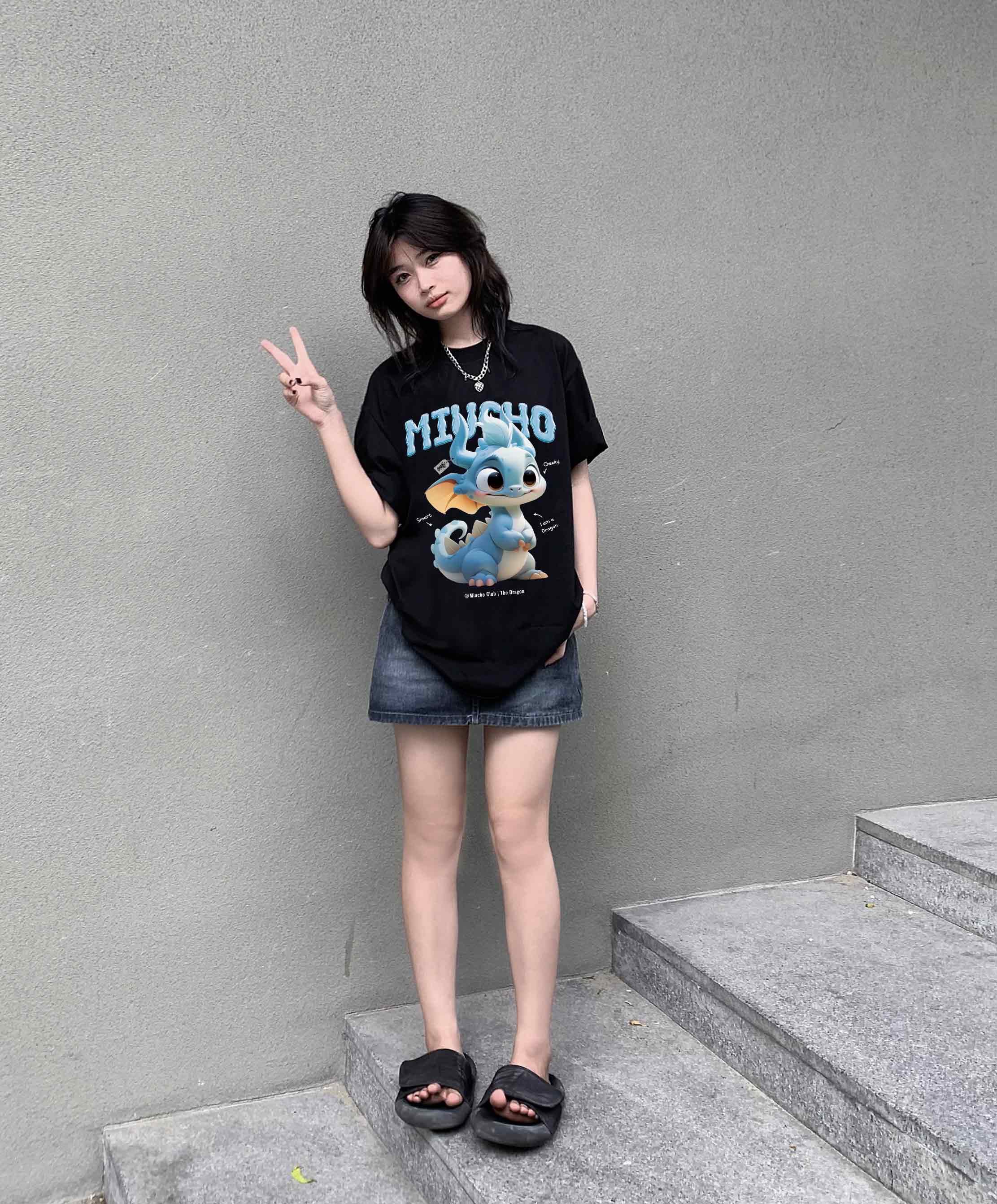 Áo thun form rộng 12 con giáp tuổi Thìn ATD1241 Miucho tay ngắn cổ tròn in mix_thumbnail_4