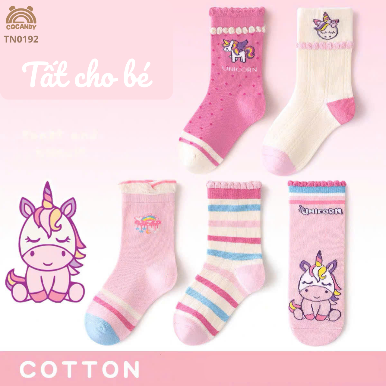 Set 5 đôi tất đôi HỒNG kỳ lân