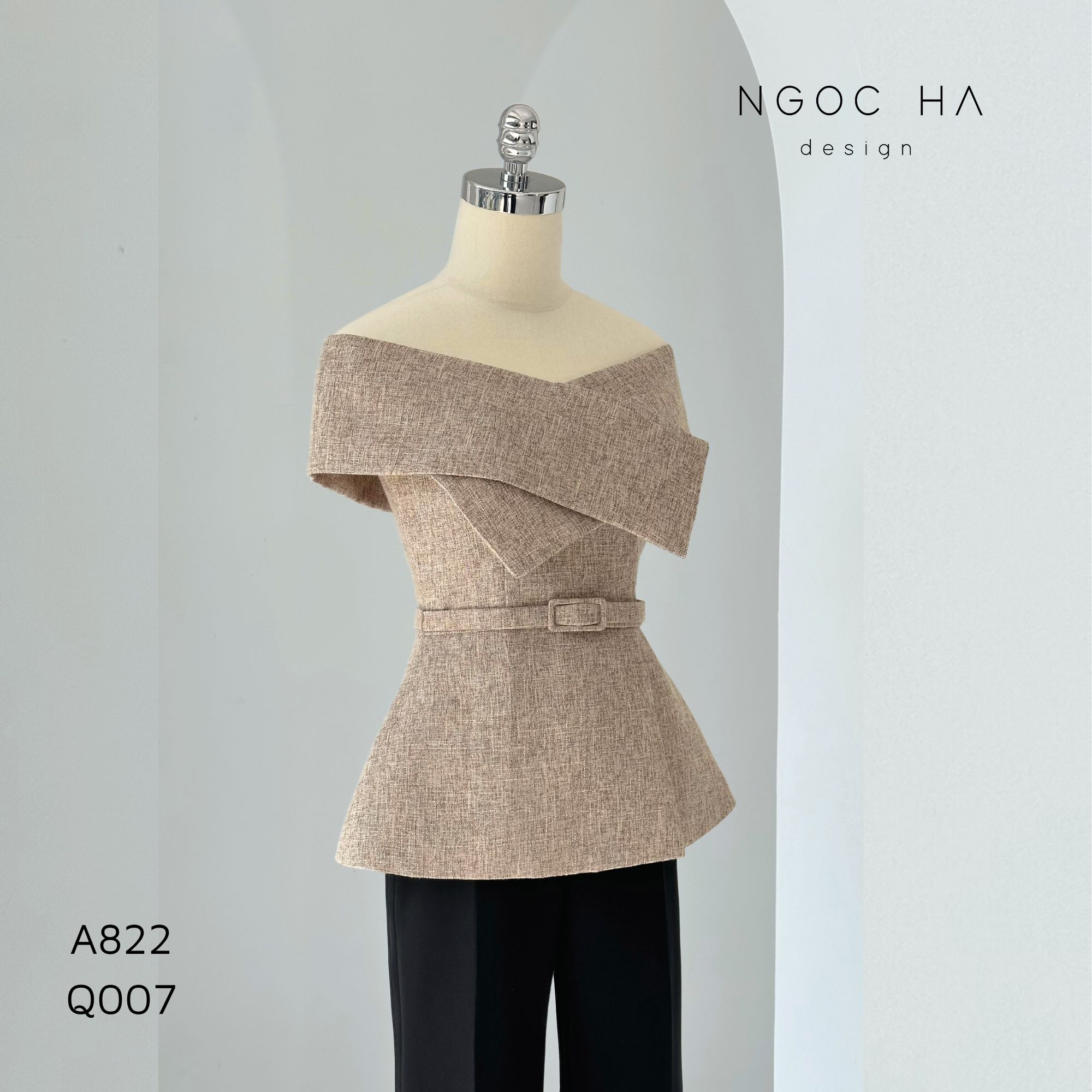 Alva Top_ Áo chéo Vai Kèm Đai Màu Be A822_thumbnail_4