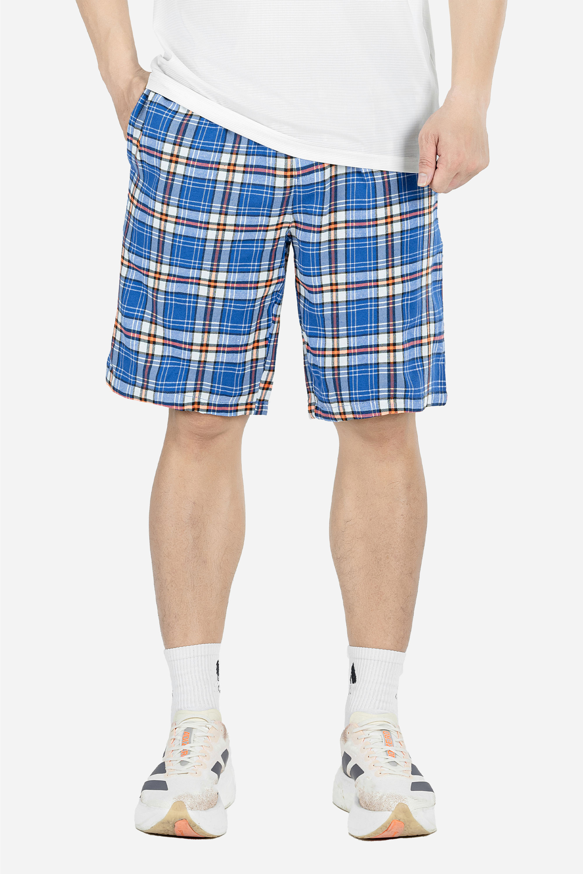 Quần Soọc Kẻ Caro Nam Trung Niên ANCHI Chất Liệu Cotton Dáng Suông Dài Qua Gối Màu Xanh Nhạt