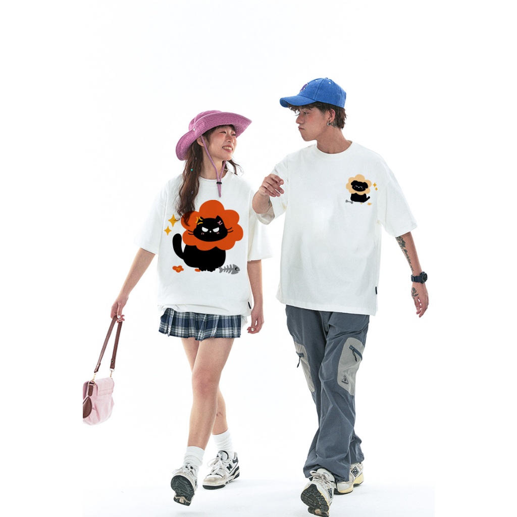 Áo thun couple cặp đôi cực dễ thương form rộng unisex ATD1061 Miucho tay lỡ cổ tròn in artwork_thumbnail_3