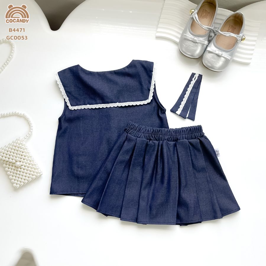 Bộ cộc XANH DENIM cúc đỏ + chân váy xếp ly_thumbnail_5