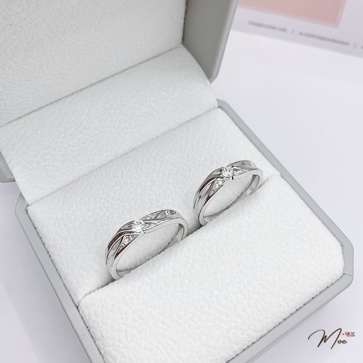 ĐN91 - Nhẫn đôi vàng trắng 10karas sóng biển vĩnh cửu