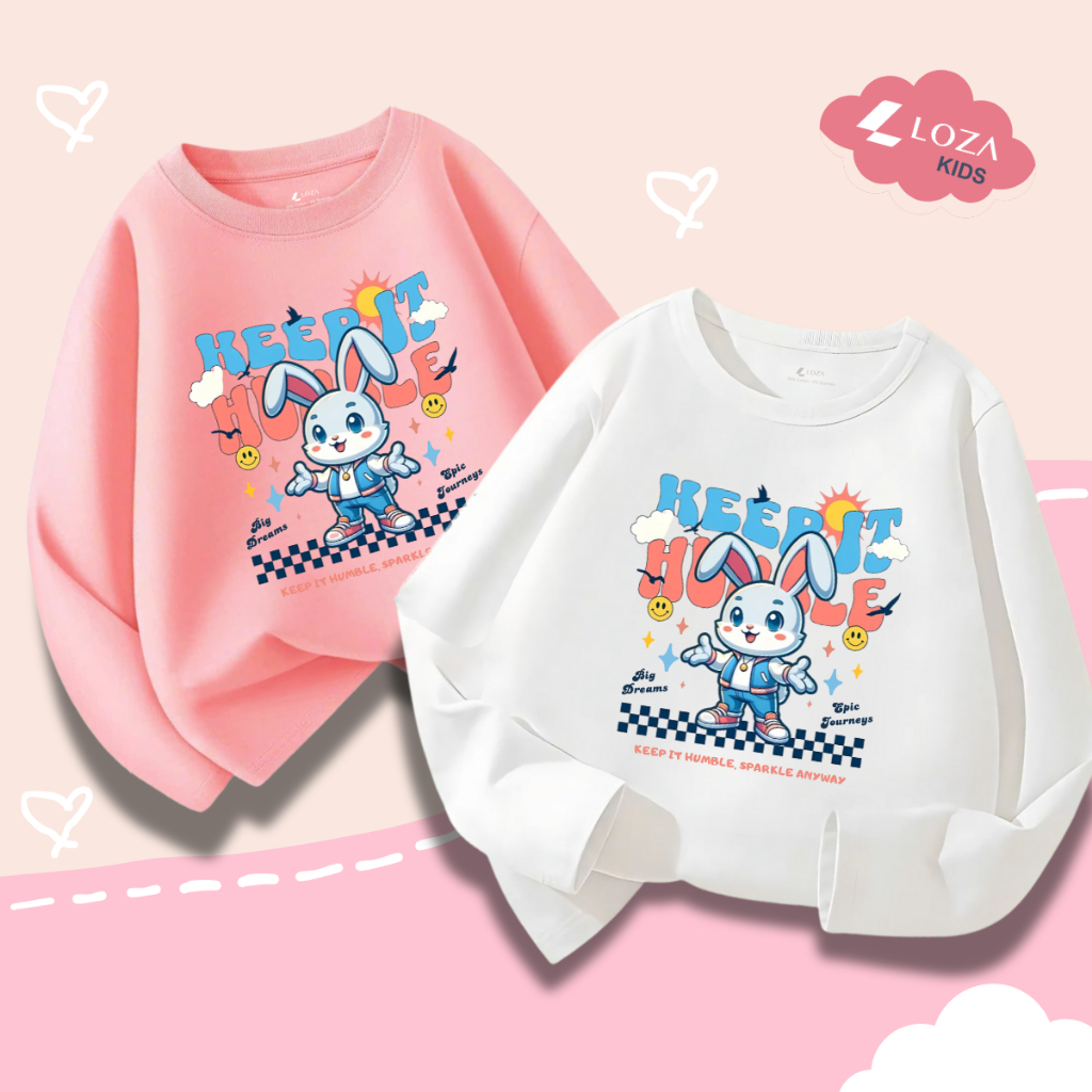 Áo thun dài tay bé gái in thỏ thi chạy - Loza Kids  KT3258