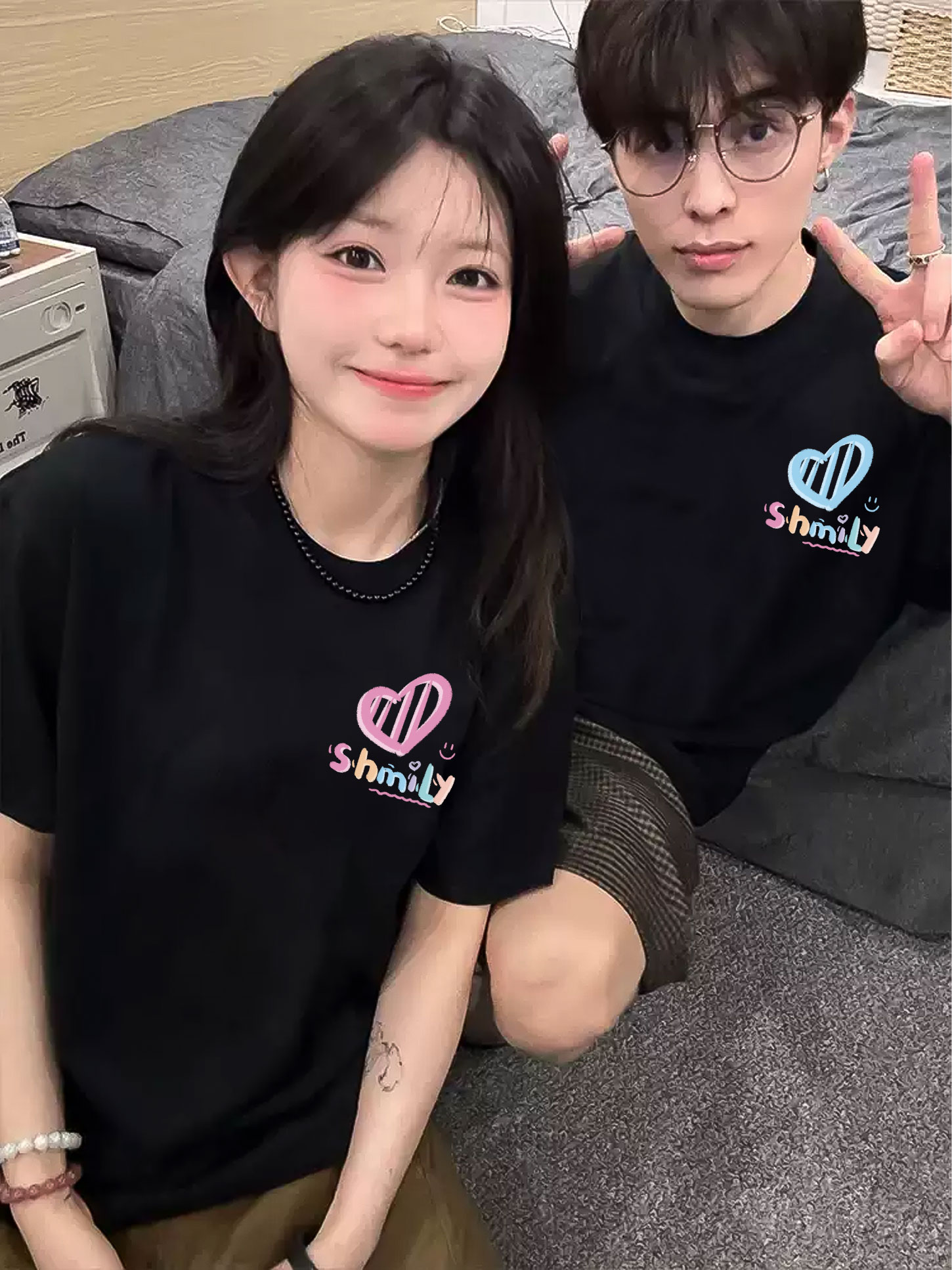 Áo thun cặp nam nữ đôi form rộng vải cotton co giãn thoáng mát ATD1666 Miucho in mix_thumbnail_2