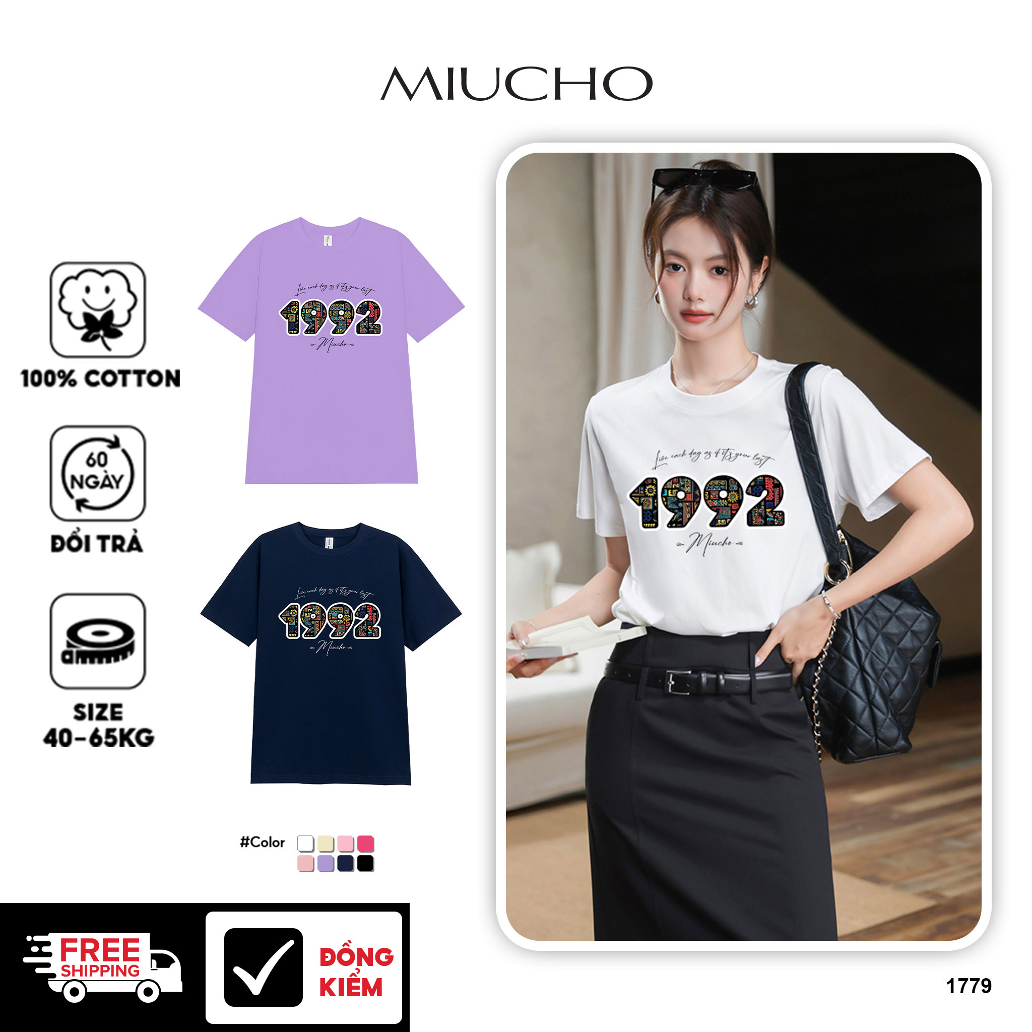 Áo thun nữ in năm sinh 1992 form vừa regular vải cotton 4c thoáng mát ARD1779 Miucho Chic in mix