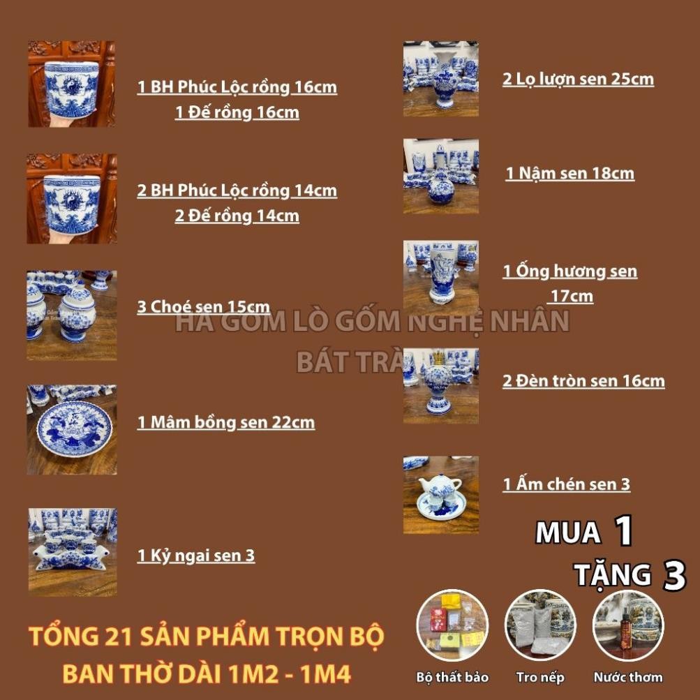HG354 Đồ Thờ Cúng Bộ 21 món ban thờ 1M2 - 1M4 men lam nghệ nhân Bát Tràng chế tác TẶNG Thất Bảo, Tro Nếp_thumbnail_1