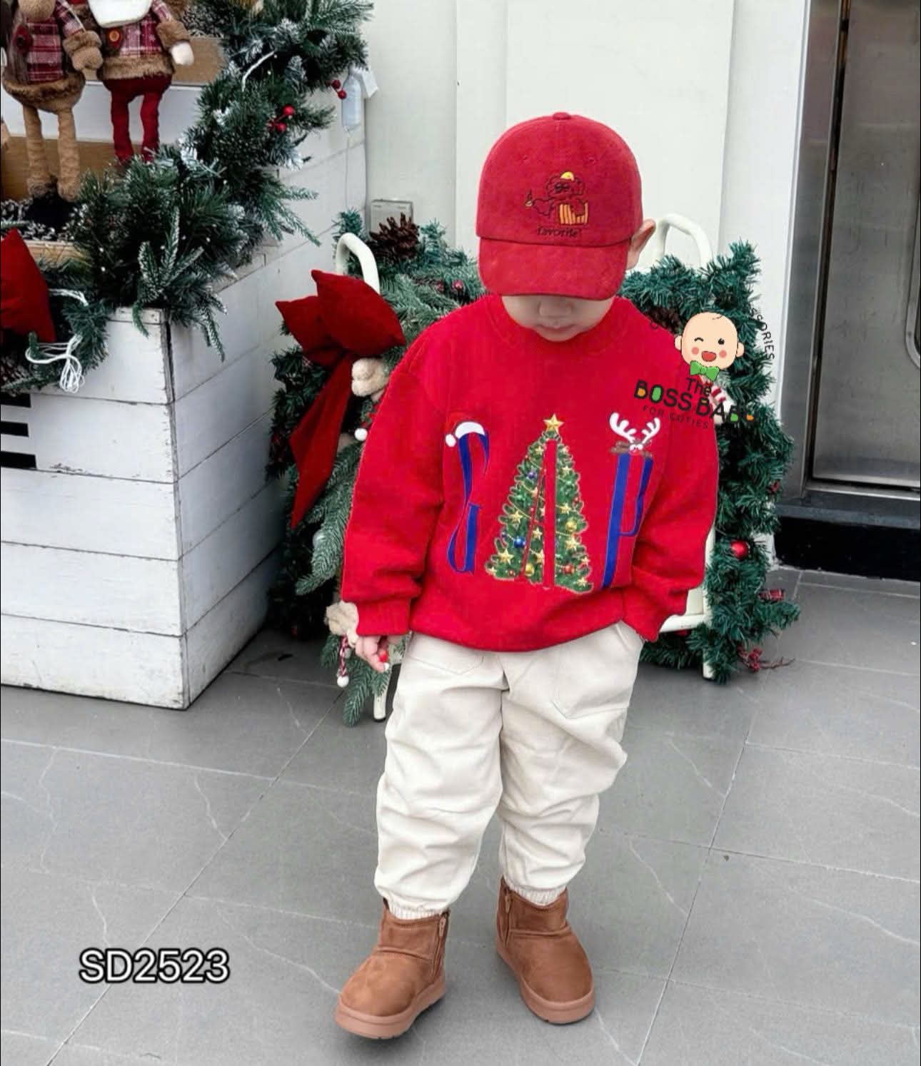 Set bộ kaki dài đỏ be noel GAP