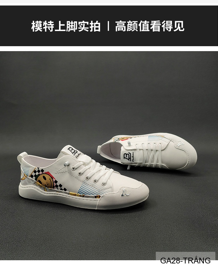 GA28 - Giày Sneaker Nam Da Bò Thiết Kế Smile Độc Đáo, Phong Cách Thường Ngày_thumbnail_4