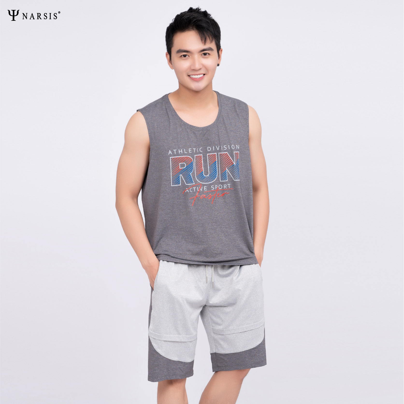 BỘ HÈ THỂ THAO NAM CHỮ RUN THÔNG HƠI THOÁNG KHÍ E23007 NARSIS CHẤT LIỆU THOÁNG MÁT, DỄ CHỊU, THOẢ..._thumbnail_1