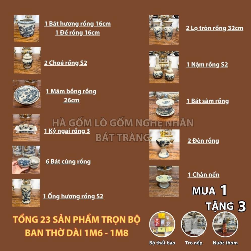 HG094 Đồ Thờ Cúng Bộ 23 món ban thờ 1M6 -1M8 men rạn trơn nghệ nhân Bát Tràng chế tác TẶNG Thất Bảo, Tro Nếp_thumbnail_1