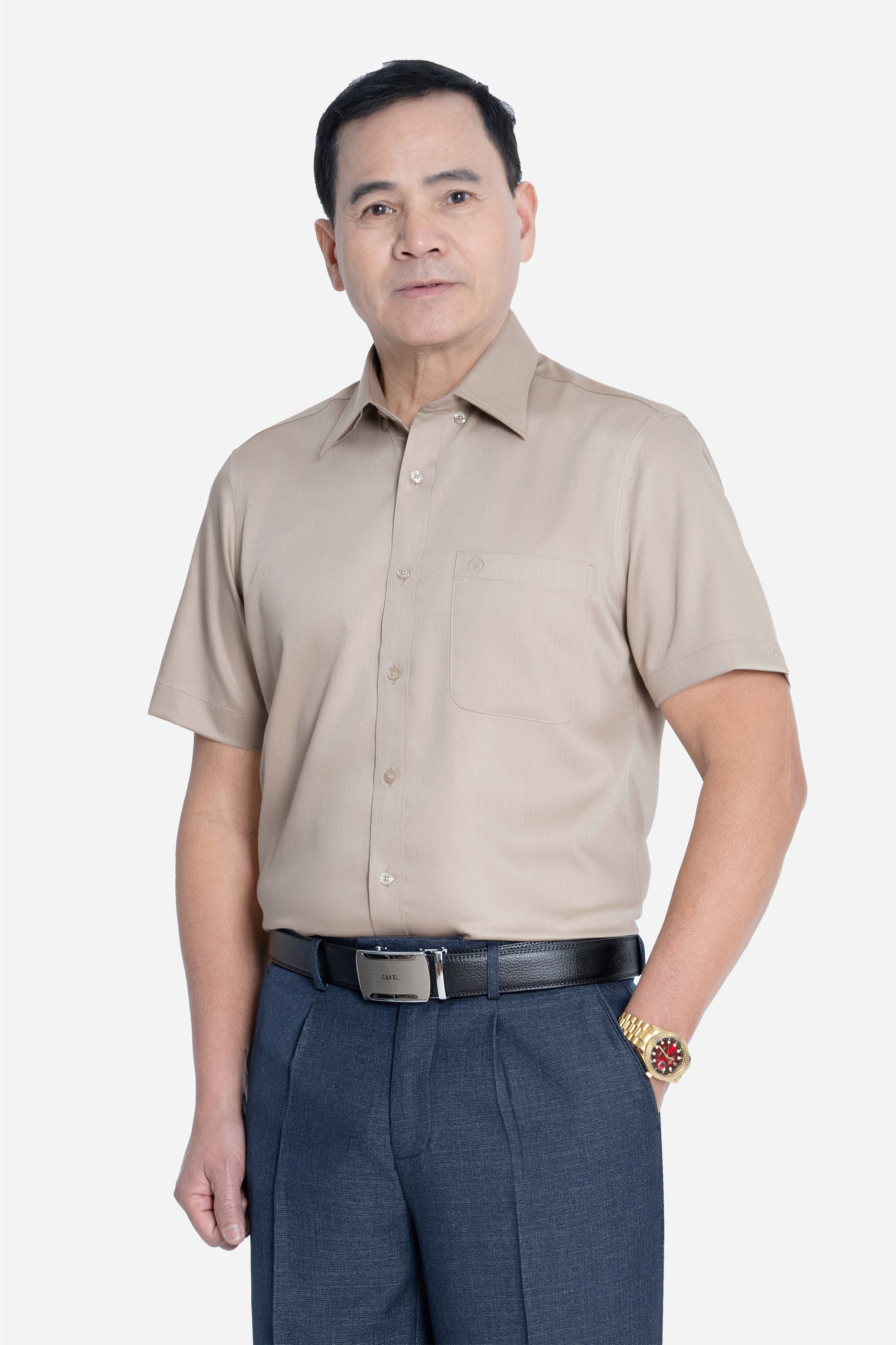 Sơ Mi Trơn Cộc Tay Nam Trung Niên ANCHI Chất Liệu Sợi Sồi Cao Cấp Màu Xanh_thumbnail_25