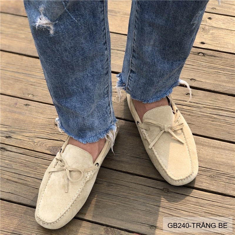 GB240 - Giày lười nam da heo kiểu Anh, đế bệt êm chân, phối nơ bướm thanh lịch
