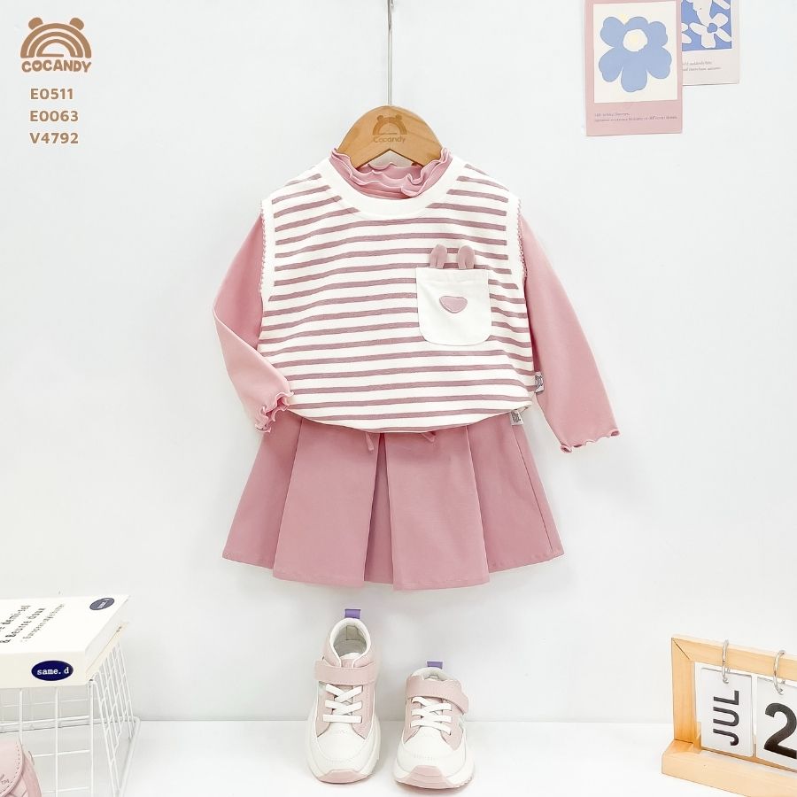 Áo gile HỒNG kẻ BE phối túi tai thỏ_thumbnail_1