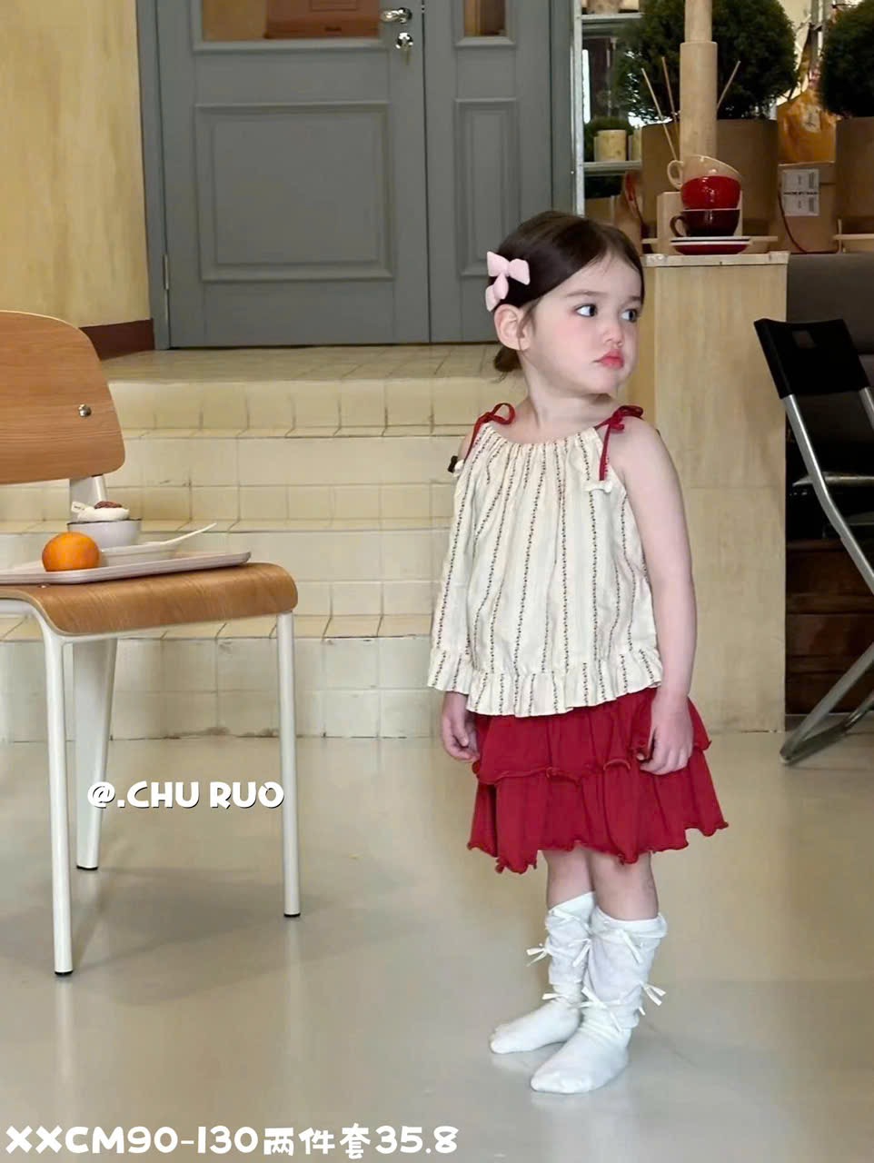 (S30) Set thô mềm áo dây kèm váy bèo đỏ