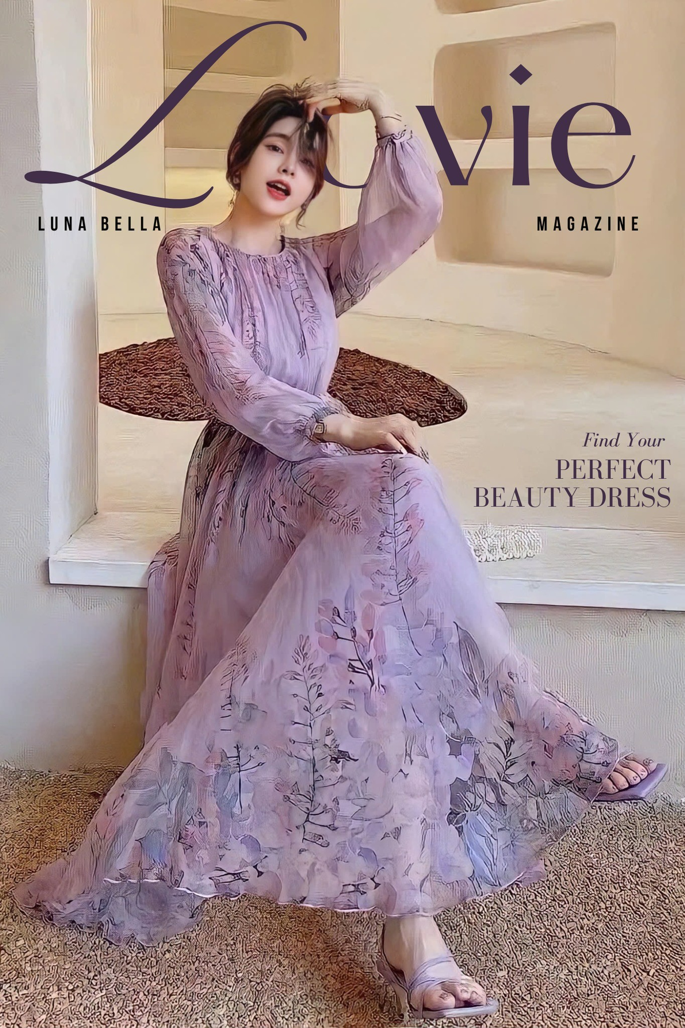 Đầm LOVIE họa tiết phối kiểu màu HOA TÍM