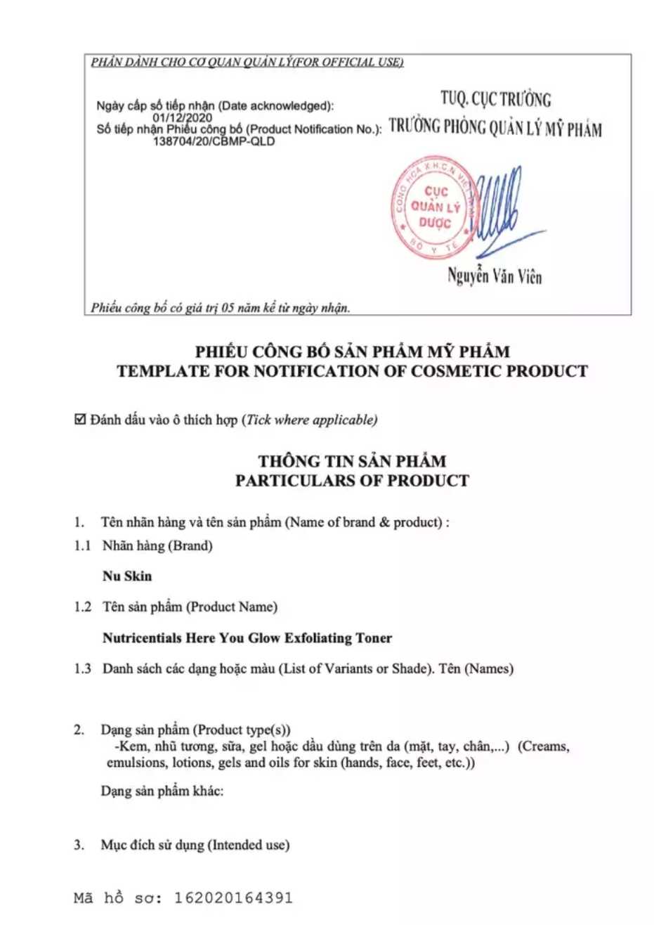 Nước Cân Bằng Da Dầu/ Da Hỗn Hợp Nutricentials Here You Glow Exfoliating Toner_thumbnail_1