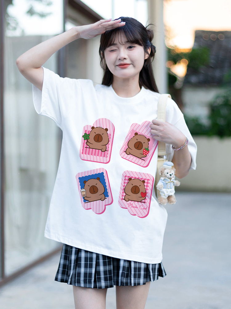 Áo phông form rộng Capybara unisex ATD1494 Miucho vải cotton thoáng mát cổ tròn in mix_thumbnail_4