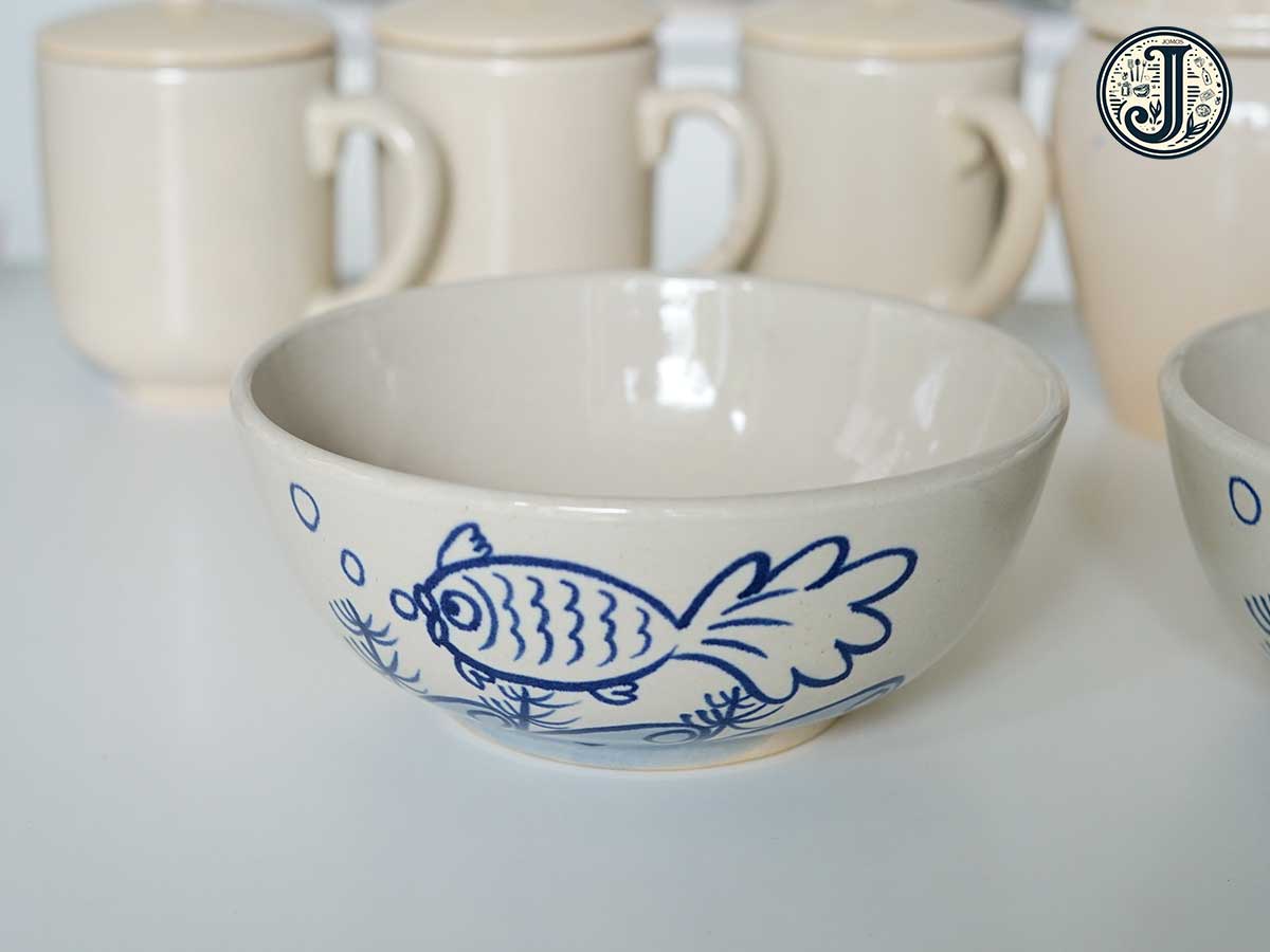 Tô canh 17cm gốm cao cấp họa tiết cá ba đuôi J000330