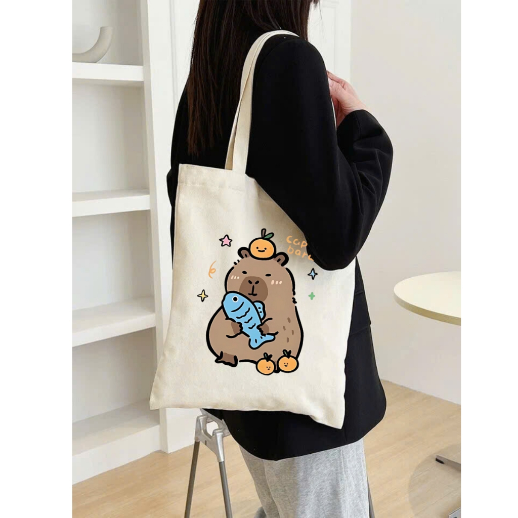 Túi Tote Capybara-Túi vải canvas có túi phụ và khoá kéo đựng vừa A4 và laptop (33x37cm) - TOTE02_thumbnail_7