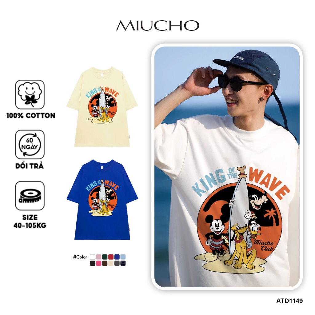 Áo thun nam form rộng ATD1149 Miucho Man áo phông tay ngắn cổ tròn in mix BST hè biển
