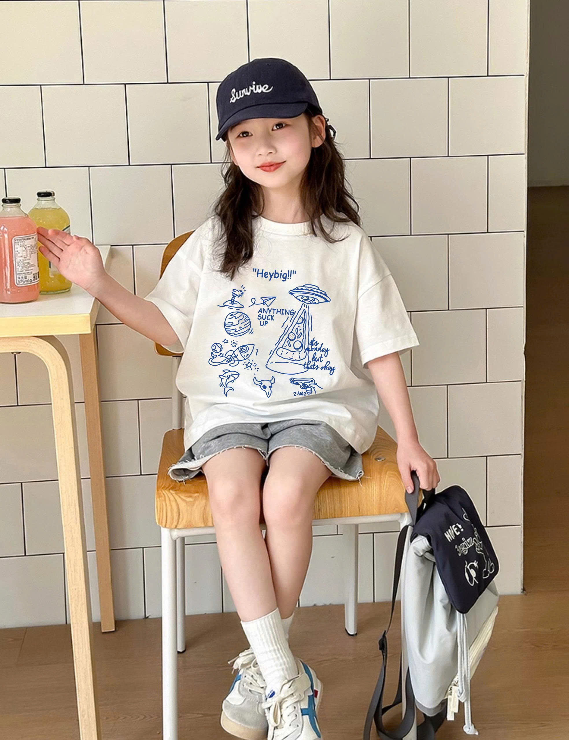 Áo thun cho bé form rộng dáng ngắn AED2277 Miucho vải cotton mềm mại thoáng mát cổ tròn in mix_thumbnail_2