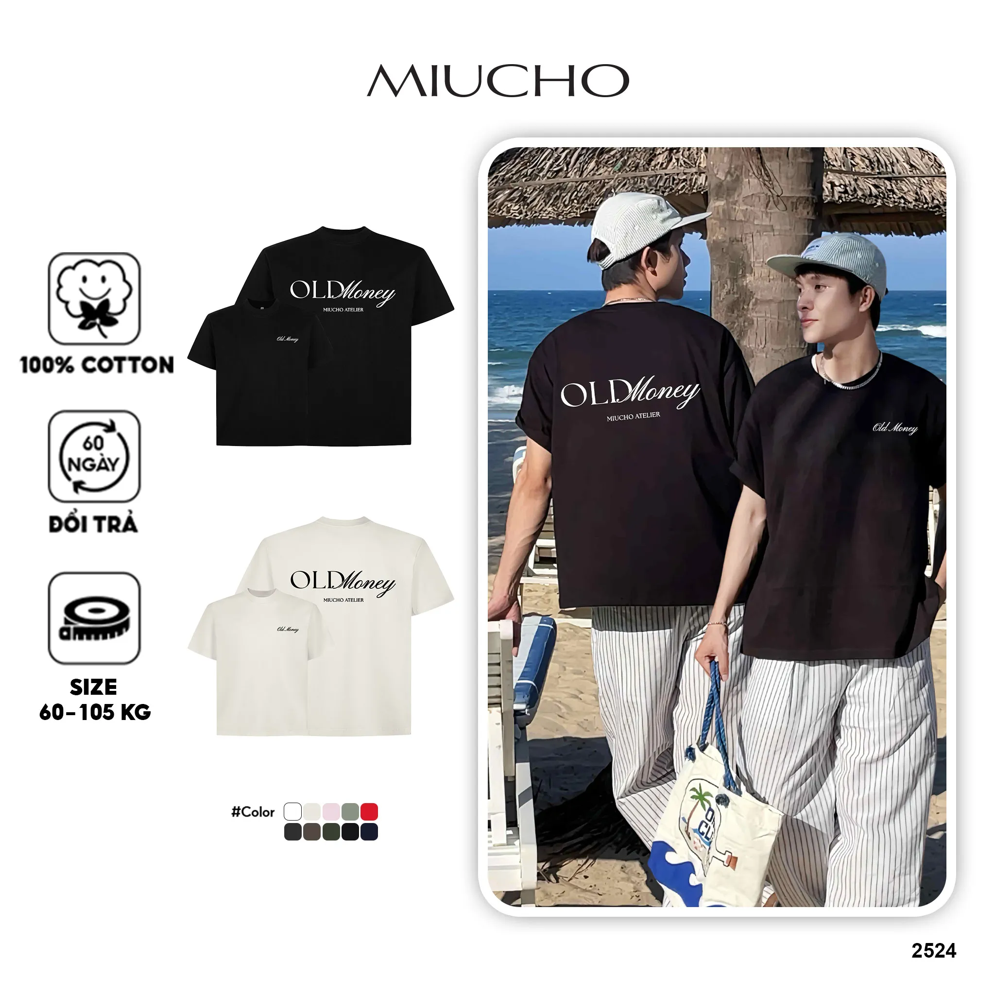 Áo thun form boxy unisex in chữ basic 2524 Miucho vải cotton cao cấp thoáng mát in typography_thumbnail_1
